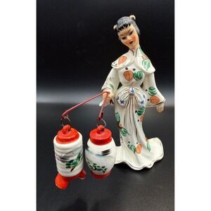RARE VTG NikoNiko EW Japan Hand Painted Geisha Oriental Girl Figurine w/Lanterns